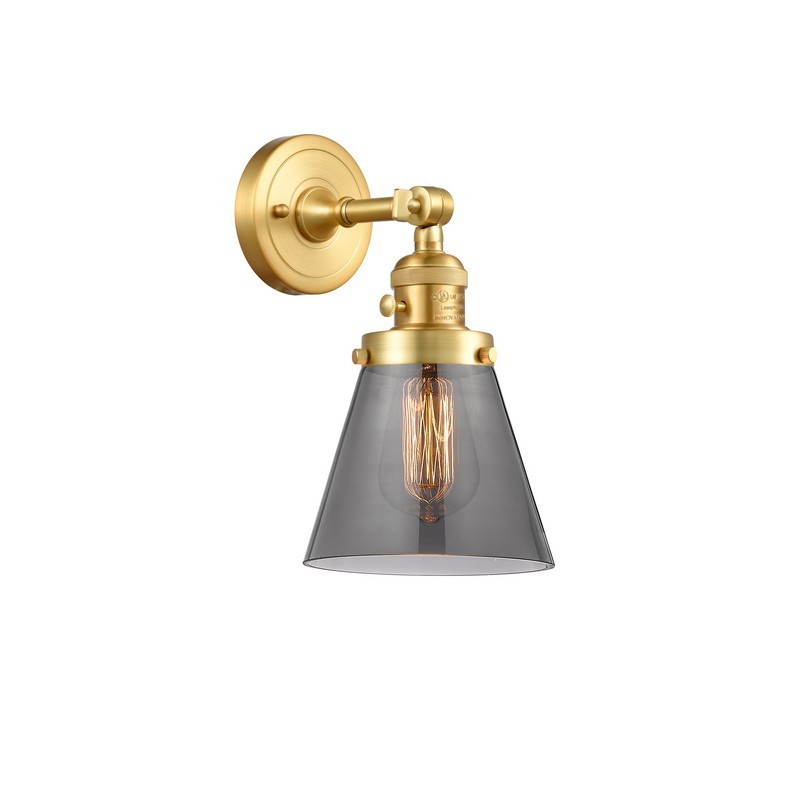 INNOVATIONS LIGHTING 203SW-G63 FRANKLIN RESTORATION SMALL CONE 6 1/4 INCH ONE LIGHT UP OR DOWN SMOKED GLASS WALL SCONCE