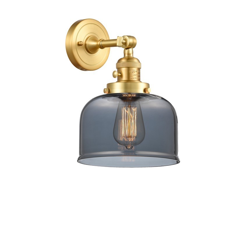 INNOVATIONS LIGHTING 203SW-G73 FRANKLIN RESTORATION LARGE BELL 8 INCH ONE LIGHT UP OR DOWN PLATED SMOKED GLASS WALL SCONCE