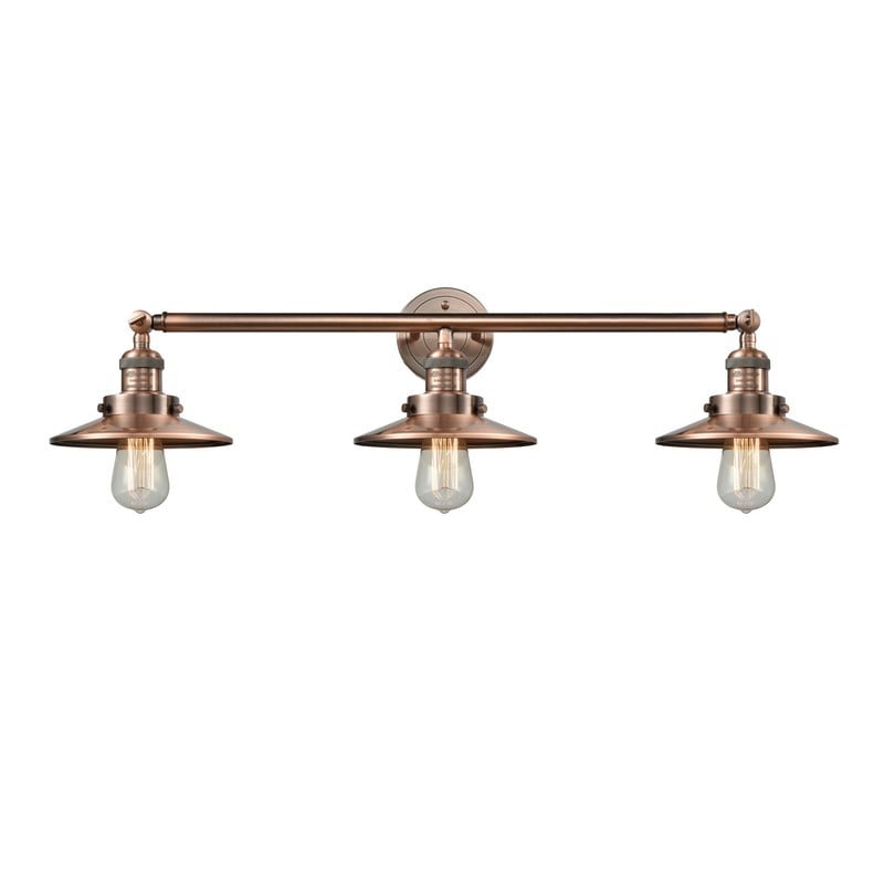 INNOVATIONS LIGHTING 205-M3 RAILROAD FRANKLIN RESTORATION 32 INCH 3 LIGHT WALL MOUNT BATH VANITY LIGHT