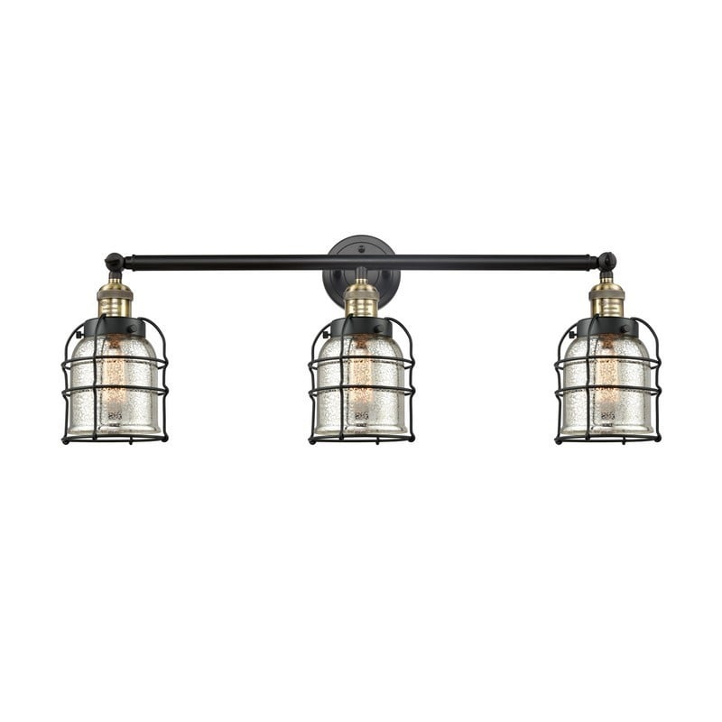 INNOVATIONS LIGHTING 205-G58-CE FRANKLIN RESTORATION SMALL BELL CAGE 3 LIGHT 31 INCH SILVER PLATED MERCURY GLASS VANITY LIGHT