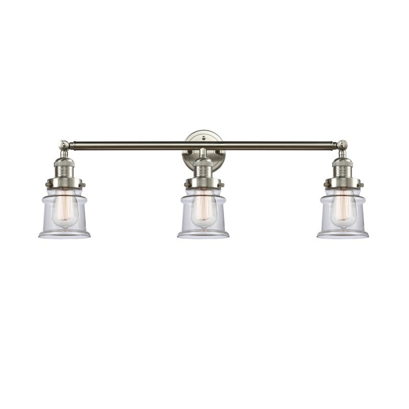 INNOVATIONS LIGHTING 205-G182S FRANKLIN RESTORATION SMALL CANTON 3 LIGHT 30 INCH CLEAR GLASS VANITY LIGHT