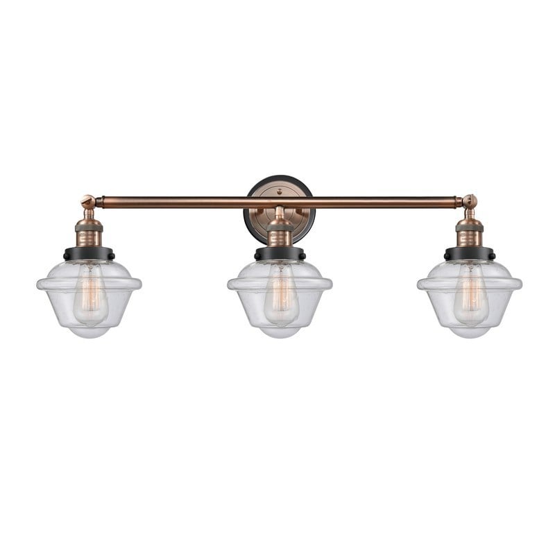 INNOVATIONS LIGHTING 205-BPBK-HRBK-G534 FRANKLIN RESTORATION SMALL OXFORD 3 LIGHT 34 INCH INCANDESCENT SEEDY GLASS VANITY LIGHT