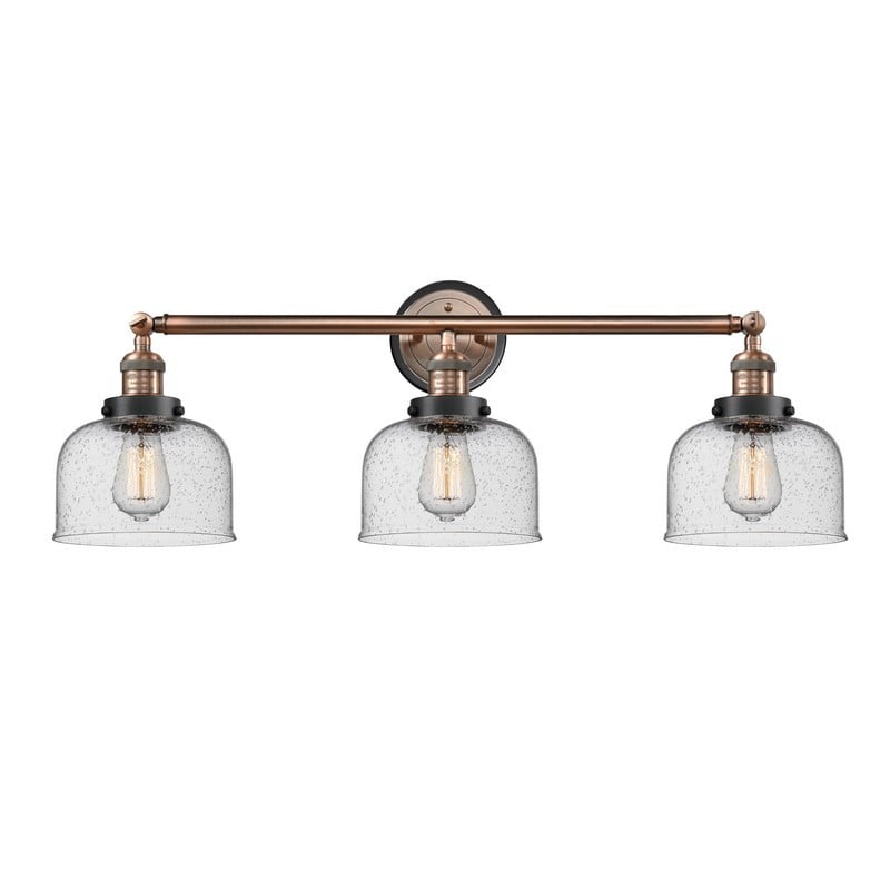 INNOVATIONS LIGHTING 205-BPBK-HRBK-G74 FRANKLIN RESTORATION LARGE BELL 3 LIGHT 32 INCH INCANDESCENT SEEDY GLASS VANITY LIGHT