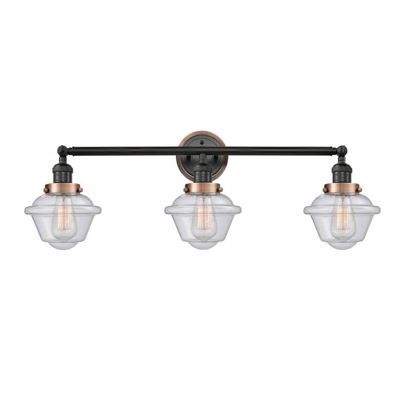 INNOVATIONS LIGHTING 205BK-BPG534 FRANKLIN RESTORATION SMALL OXFORD 3 LIGHT 34 INCH INCANDESCENT SEEDY GLASS VANITY LIGHT - MATTE BLACK