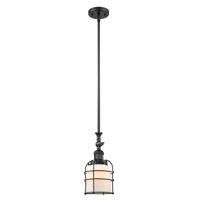 INNOVATIONS LIGHTING 206-BK-G51-CE FRANKLIN RESTORATION SMALL BELL CAGE 6 INCH ONE LIGHT MATTE WHITE CASED GLASS MINI PENDANT - MATTE BLACK