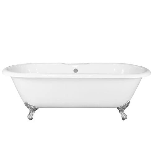 BARCLAY CTDR7H61-WH COLUMBUS 60 INCH CAST IRON FREESTANDING CLAWFOOT OVAL SOAKER DOUBLE ROLL TOP BATHTUB WITH 7 INCH RIM HOLES - WHITE