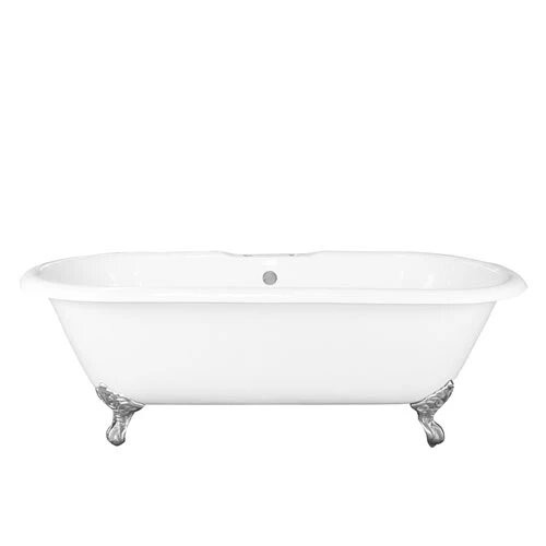 BARCLAY CTDRN-WH DUET 67 3/4 INCH CAST IRON FREESTANDING CLAWFOOT OVAL SOAKER DOUBLE ROLL TOP BATHTUB - WHITE