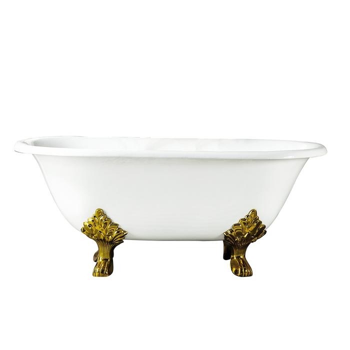 BARCLAY CTDRN61LP-WH DAWSON 60 1/4 INCH CAST IRON FREESTANDING CLAWFOOT OVAL SOAKER DOUBLE ROLL TOP BATHTUB - WHITE