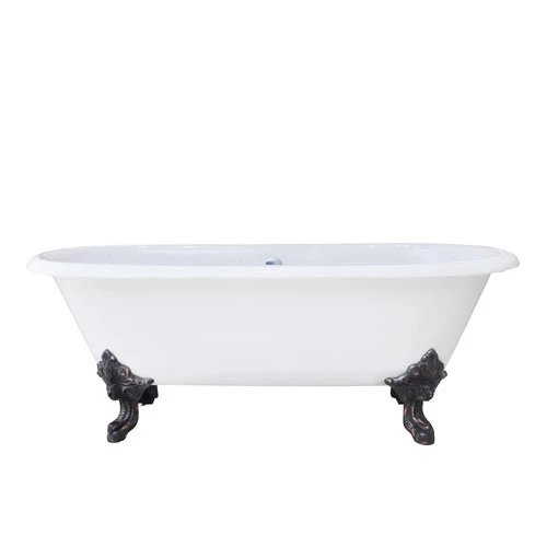 BARCLAY CTDRN72-WH GALLAGHER 72 INCH CAST IRON FREESTANDING CLAWFOOT OVAL SOAKER DOUBLE ROLL TOP BATHTUB - WHITE
