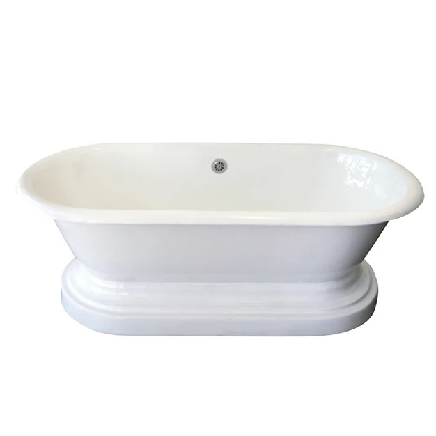 BARCLAY CTDRNB-WH DUET 66 INCH CAST IRON FREESTANDING OVAL SOAKER DOUBLE ROLL TOP BATHTUB - WHITE