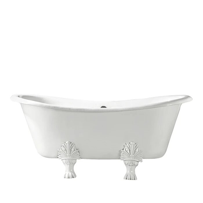 BARCLAY CTDS7H66-WH MARKUS 66 INCH CAST IRON FREESTANDING CLAWFOOT OVAL SOAKER DOUBLE SLIPPER BATHTUB WITH 7 INCH RIM HOLES - WHITE