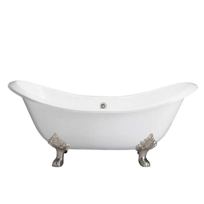 BARCLAY CTDSH-WH MARSHALL 72 INCH CAST IRON FREESTANDING CLAWFOOT OVAL SOAKER DOUBLE SLIPPER BATHTUB WITH 7 INCH RIM HOLES - WHITE