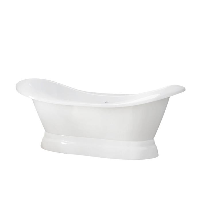 BARCLAY CTDSHB-WH MARSHALL 72 INCH CAST IRON FREESTANDING OVAL SOAKER DOUBLE SLIPPER BATHTUB WITH 7 INCH RIM HOLES - WHITE