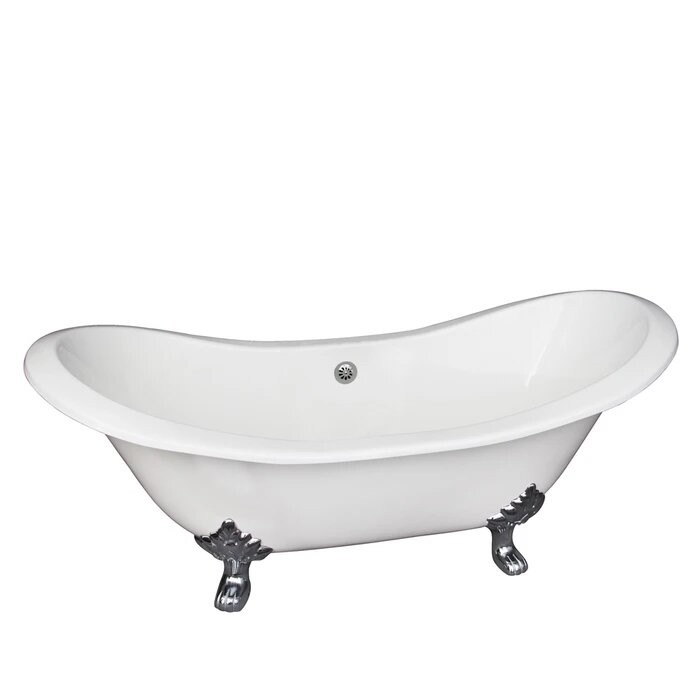 BARCLAY CTDSN61-WH MACON 61 INCH CAST IRON FREESTANDING CLAWFOOT OVAL SOAKER DOUBLE SLIPPER BATHTUB - WHITE