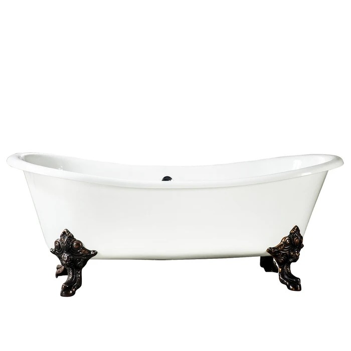BARCLAY CTDSN73L-WH NELSON 72 INCH CAST IRON FREESTANDING CLAWFOOT OVAL SOAKER DOUBLE SLIPPER BATHTUB - WHITE