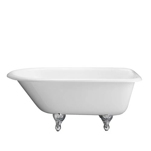 BARCLAY CTR7H54-WH ARISTO 55 1/2 INCH CAST IRON FREESTANDING CLAWFOOT OVAL SOAKER ROLL TOP BATHTUB - WHITE