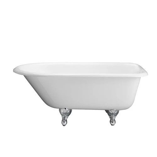 BARCLAY CTRN60-WH BARTLETT 60 3/4 INCH CAST IRON FREESTANDING CLAWFOOT OVAL SOAKER ROLL TOP BATHTUB - WHITE