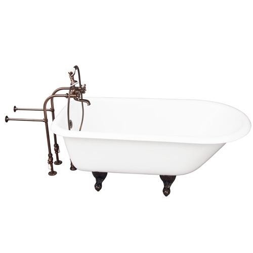 BARCLAY TKCTRN60-ORB2 BARTLETT 60 3/4 INCH CAST IRON FREESTANDING CLAWFOOT SOAKER BATHTUB IN WHITE WITH METAL CROSS TUB FILLER AND HAND SHOWER IN OIL RUBBED BRONZE