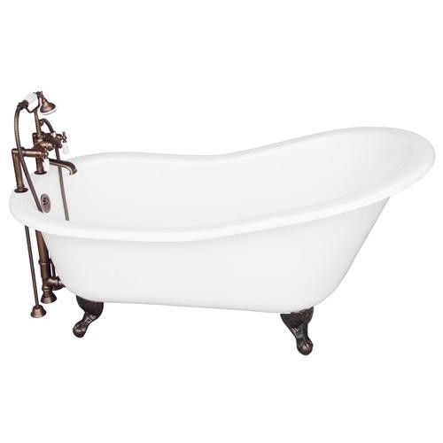 BARCLAY TKCTSH60-ORB1 GRIFFIN 61 1/4 INCH CAST IRON FREESTANDING CLAWFOOT SOAKER BATHTUB IN WHITE WITH DECK MOUNT PORCELAIN LEVER TUB FILLER AND HAND SHOWER IN OIL RUBBED BRONZE