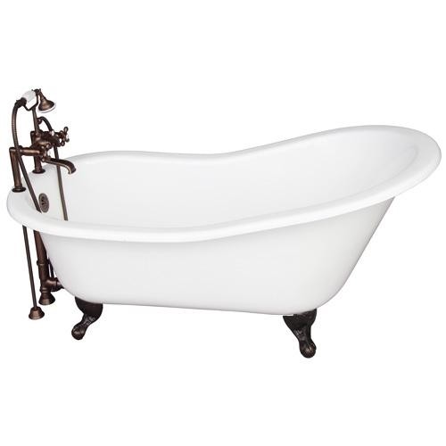 BARCLAY TKCTSH60-ORB2 GRIFFIN 61 1/4 INCH CAST IRON FREESTANDING CLAWFOOT SOAKER BATHTUB IN WHITE WITH DECK MOUNT METAL CROSS TUB FILLER AND HAND SHOWER IN OIL RUBBED BRONZE