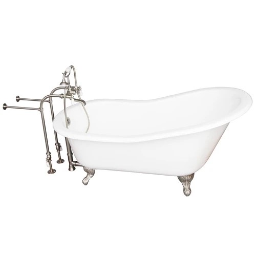 BARCLAY TKCTSN60-SN1 GRIFFIN 61 1/4 INCH CAST IRON FREESTANDING CLAWFOOT SOAKER BATHTUB IN WHITE WITH PORCELAIN LEVER TUB FILLER AND HAND SHOWER IN BRUSHED NICKEL
