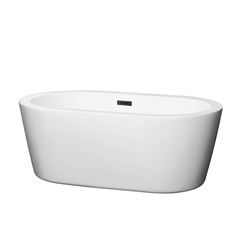 WYNDHAM COLLECTION WCOBT100360TRIM MERMAID 60 INCH FREE-STANDING BATHTUB IN WHITE WITH DRAIN AND OVERFLOW TRIM