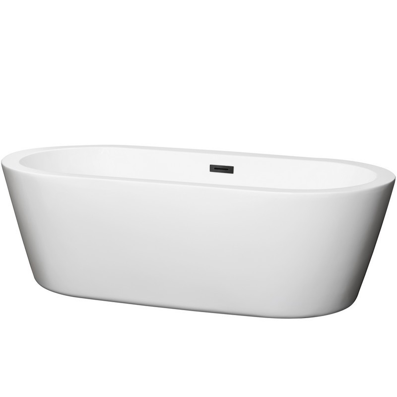 WYNDHAM COLLECTION WCOBT100371TRIM MERMAID 71 INCH FREE-STANDING BATHTUB IN WHITE WITH DRAIN AND OVERFLOW TRIM