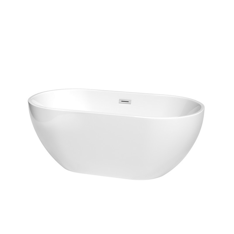 WYNDHAM COLLECTION WCOBT200060 BROOKLYN 60 INCH FREE-STANDING BATHTUB IN WHITE WITH POLISHED CHROME DRAIN AND OVERFLOW TRIM