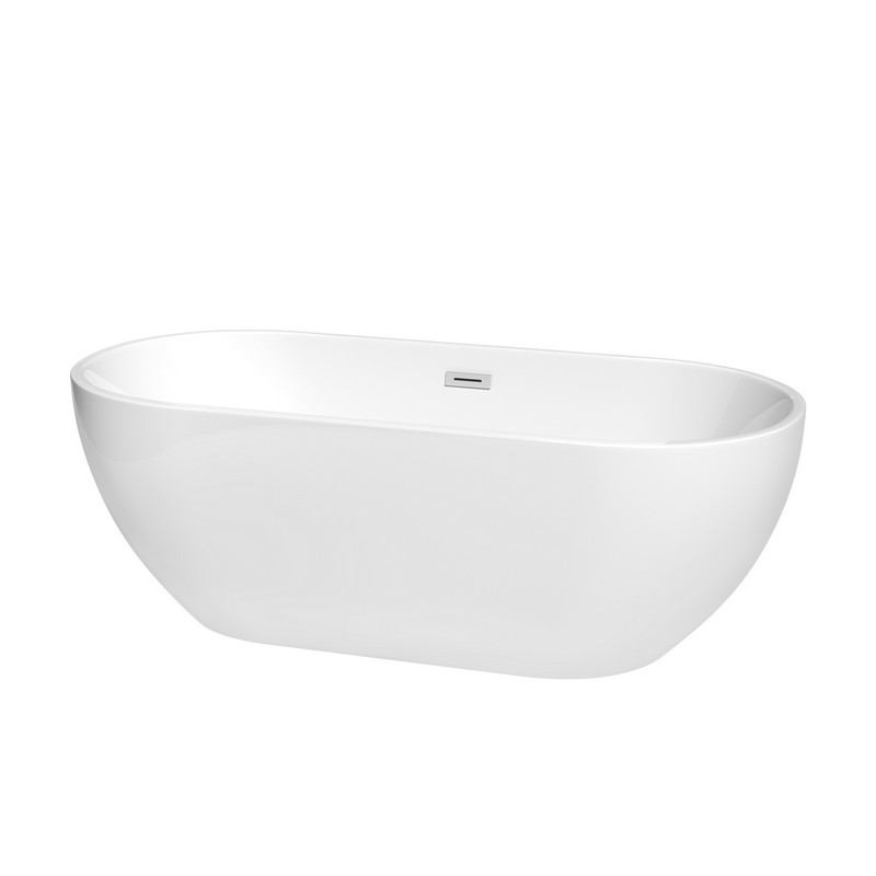 WYNDHAM COLLECTION WCOBT200067 BROOKLYN 67 INCH FREE-STANDING BATHTUB IN WHITE WITH POLISHED CHROME DRAIN AND OVERFLOW TRIM