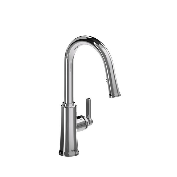 RIOBEL TTRD101 TRATTORIA 16 INCH SINGLE HOLE DECK MOUNT PULL-DOWN KITCHEN FAUCET WITH C-SPOUT AND LEVER HANDLE