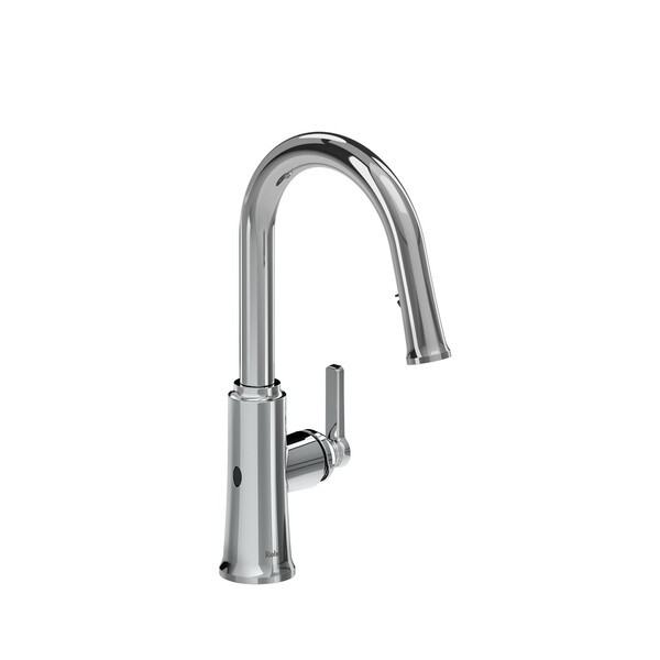 RIOBEL TTRD111 TRATTORIA 16 INCH SINGLE HOLE DECK MOUNT PULL-DOWN TOUCHLESS KITCHEN FAUCET WITH C-SPOUT AND LEVER HANDLE