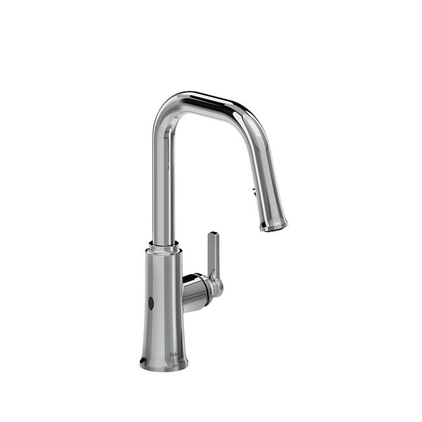 RIOBEL TTSQ111 TRATTORIA 15 3/8 INCH SINGLE HOLE DECK MOUNT PULL-DOWN TOUCHLESS KITCHEN FAUCET WITH U-SPOUT AND LEVER HANDLE