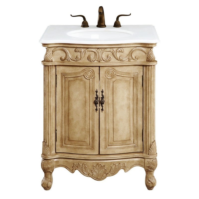 ELEGANT FURNITURE LIGHTING VF-1-VW DANVILLE 27 INCH FREE-STANDING SINGLE BOWL BATHROOM VANITY WITH WHITE QUARTZ TOP