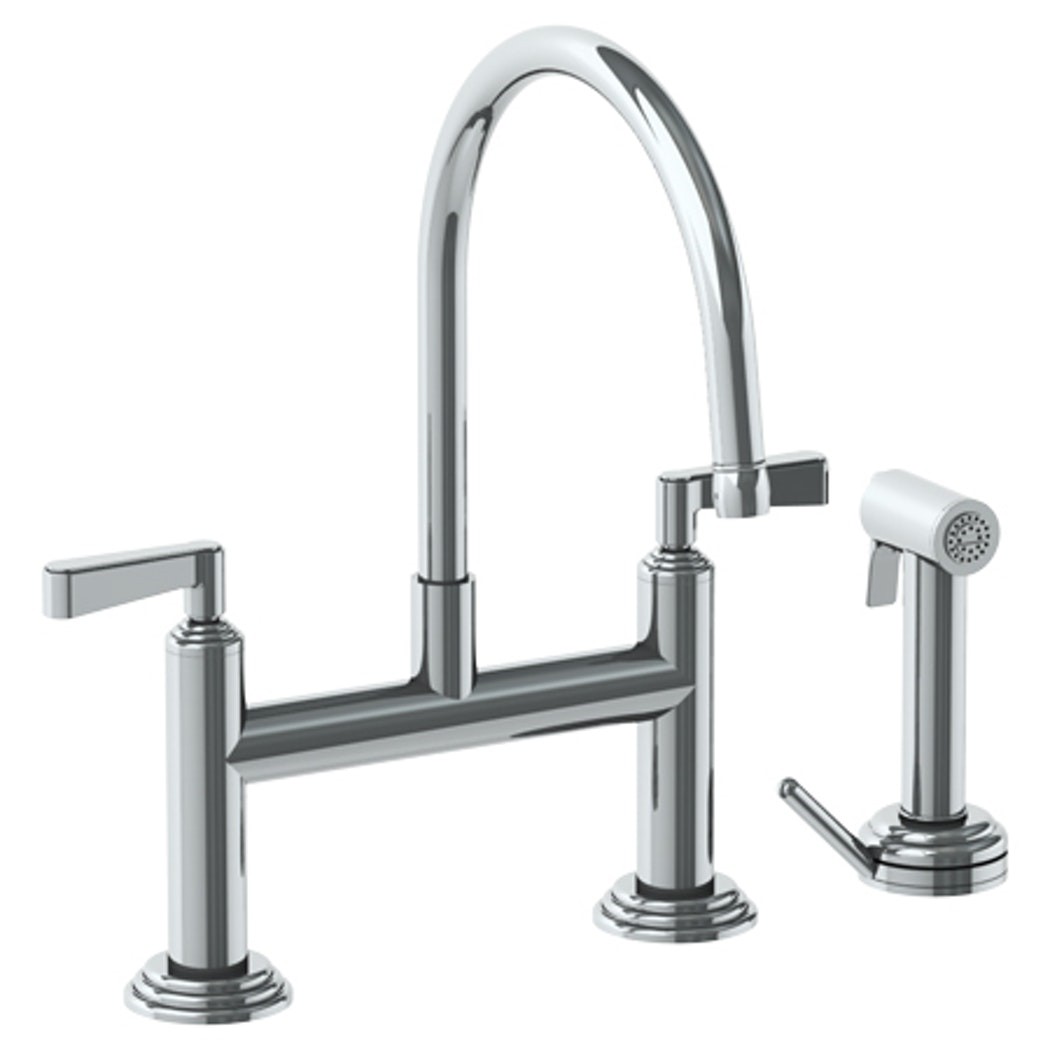 WATERMARK 29-7.65 TRANSITIONAL 14 7/8 INCH THREE HOLES DECK MOUNT BRIDGE KITCHEN FAUCET WITH INDEPENDENT SIDE SPRAY