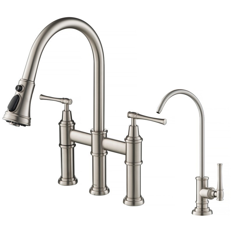 KRAUS KPF-3121-FF-102 ALLYN TRANSITIONAL BRIDGE KITCHEN FAUCET AND WATER FILTER FAUCET COMBO