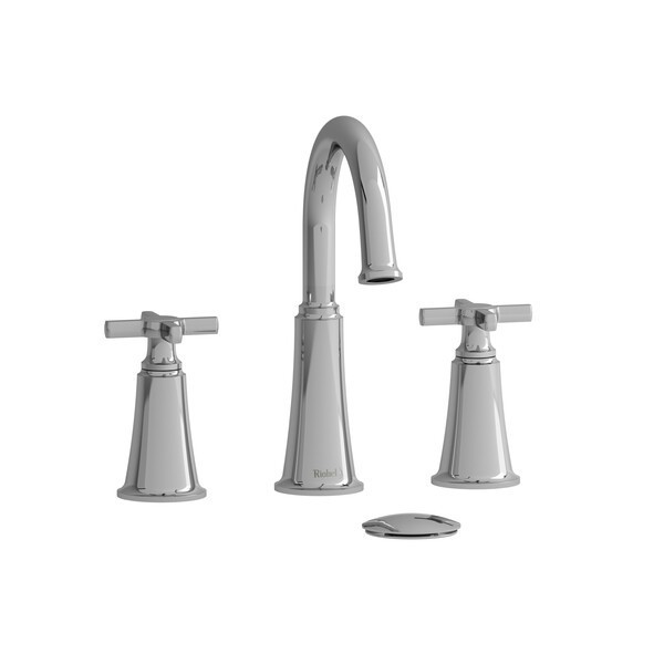 RIOBEL MMRD08+ 9 3/8 INCH DECK MOUNT WIDESPREAD BATHROOM FAUCET WITH C-SPOUT AND CROSS HANDLE