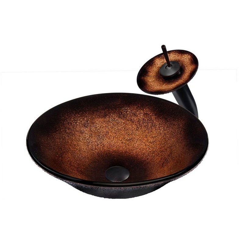 NOVATTO NSFC-008001ORB SANGUINELLO 17 INCH BLACK AND COPPER PAINTED GLASS VESSEL SINK SET WITH OIL RUBBED BRONZE FAUCET