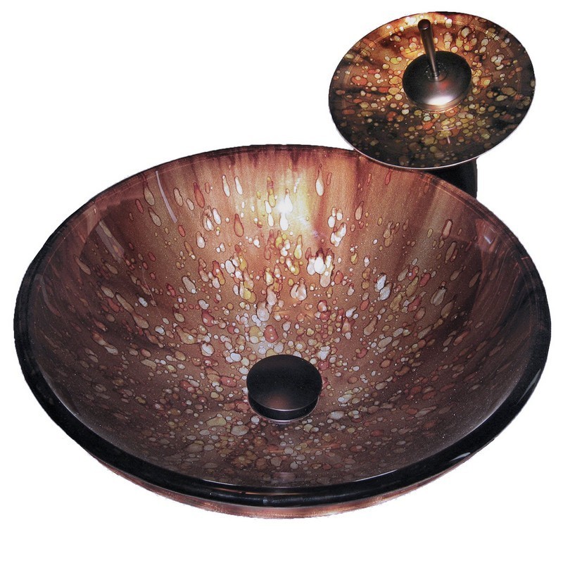 NOVATTO NSFC-027001ORB DISTORTO 16 1/2 INCH SPOTTED BROWN GLASS VESSEL SINK WITH OIL RUBBED BRONZE FAUCET