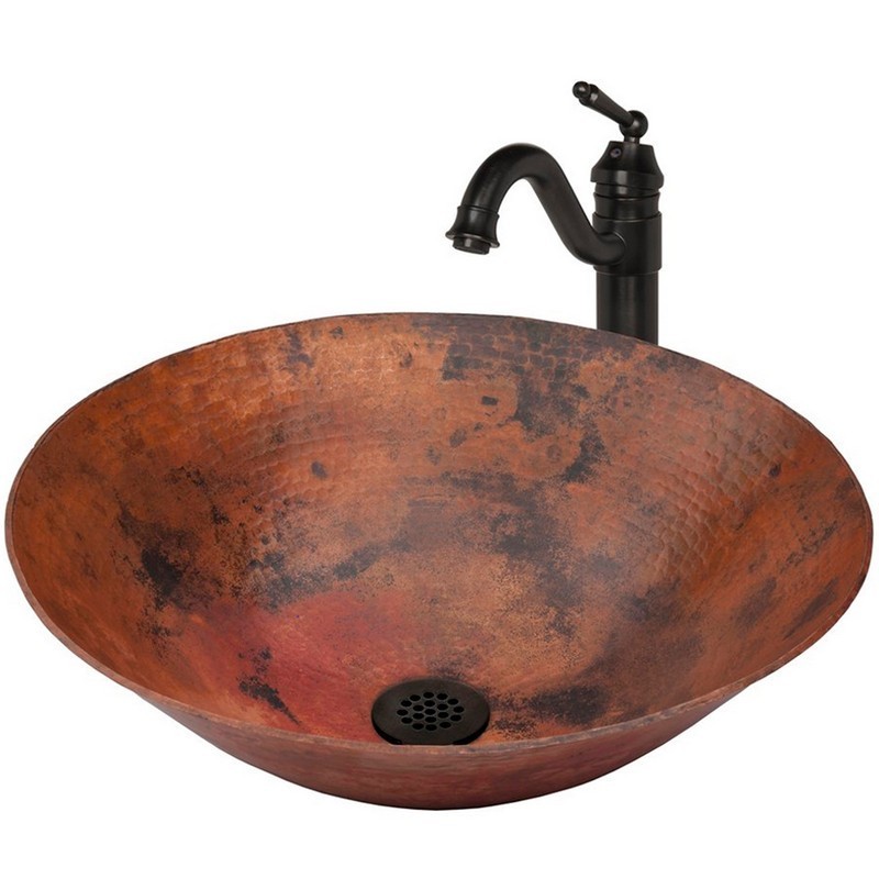 NOVATTO NSFC-CV002NA359ORB CATALONIA 18 INCH NATURAL ROUND COPPER VESSEL SINK SET WITH TRADITIONAL OIL RUBBED BRONZE FAUCET