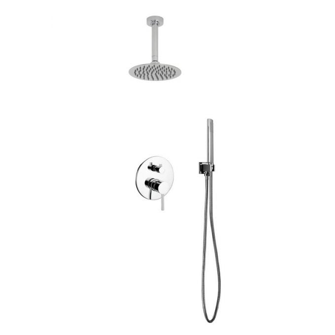 KUBEBATH R-CR8HH2V AQUA RONDO SHOWER SET WITH 8 INCH CEILING MOUNT ROUND RAIN SHOWERHEAD AND HANDHELD