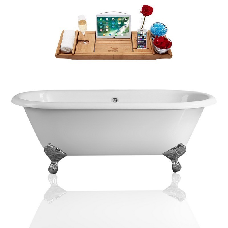 STREAMLINE R5501CH-CH 66 INCH CAST IRON SOAKING CLAWFOOT TUB AND TRAY WITH EXTERNAL DRAIN