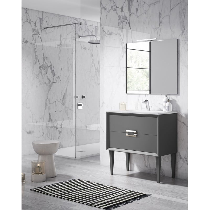 LUCENA BATH 42521 DCOR TIRADOR 32 INCH 2 DRAWER FREESTANDING VANITY WITH CERAMIC SINK IN BLACK