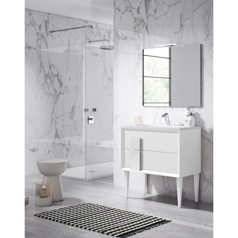 LUCENA BATH 42981 DCOR CRISTAL 24 INCH FREESTANDING 2 DRAWER VANITY WITH CERAMIC SINK IN WHITE WITH WHITE GLASS HANDLE