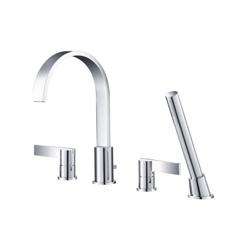 ISENBERG 145.2400CP SERIE 145 4 HOLE DECK MOUNTED ROMAN TUB FAUCET WITH HAND SHOWER IN CHROME