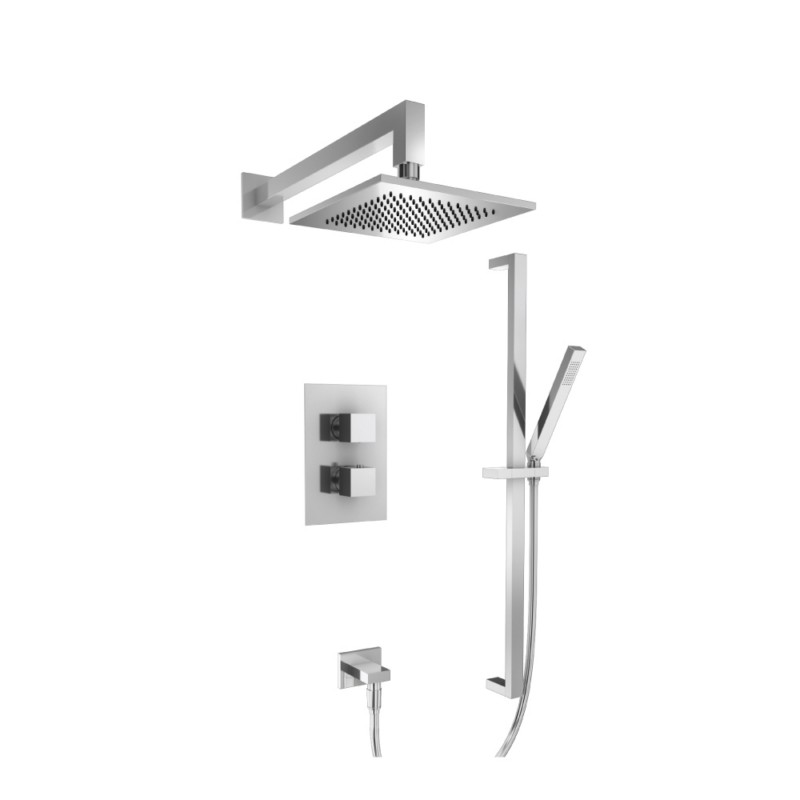 ISENBERG 160.7100 SHOWER KIT WITH 8 INCH SHOWER HEAD, HAND SHOWER, SLIDE BAR AND THERMOSTATIC TRIM WITH VALVE
