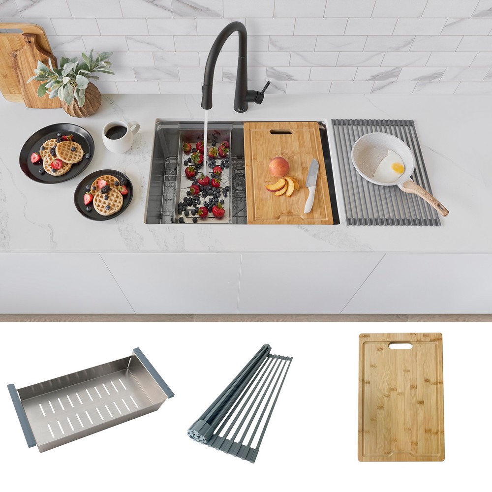 STYLISH A-919KIT ACCESSORIES KIT - CUTTING BOARD WITH COLANDER AND WORKSTATION ROLL-UP DRYING RACK