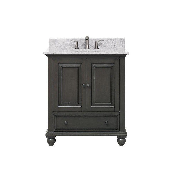 AVANITY THOMPSON-VS30-CL-C THOMPSON 31 INCH VANITY IN CHARCOAL GLAZE WITH CARRERA WHITE MARBLE TOP