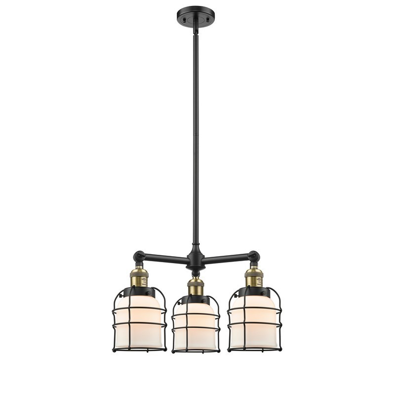 INNOVATIONS LIGHTING 207-G51-CE FRANKLIN RESTORATION SMALL BELL CAGE 3 LIGHT 19 INCH CEILING MOUNT MATTE WHITE GLASS CHANDELIER