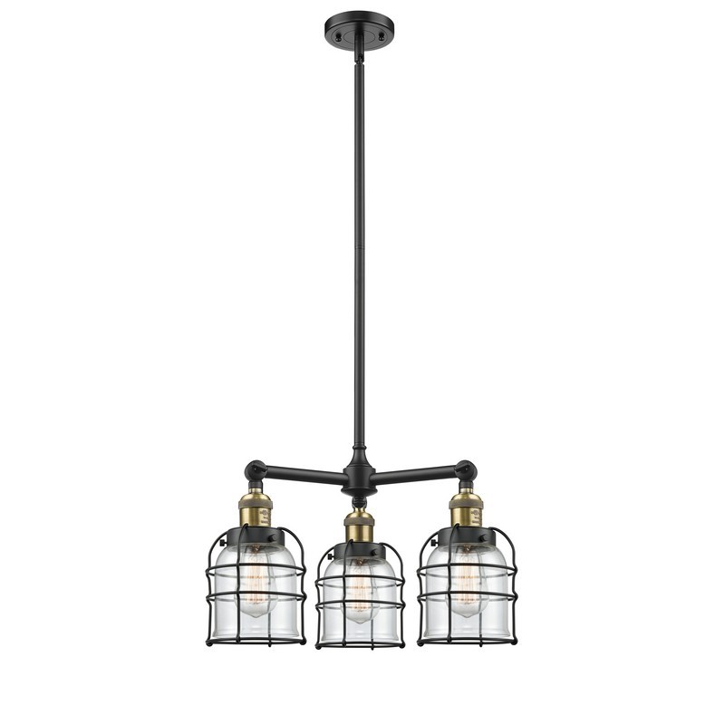 INNOVATIONS LIGHTING 207-G52-CE FRANKLIN RESTORATION SMALL BELL CAGE 3 LIGHT 19 INCH CEILING MOUNT CLEAR GLASS CHANDELIER