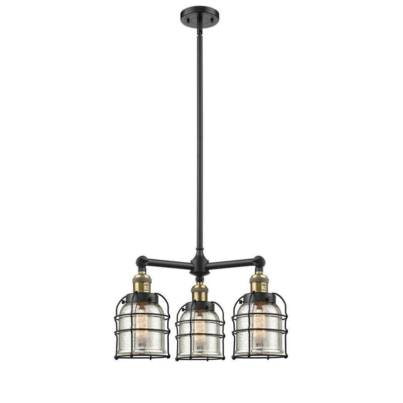 INNOVATIONS LIGHTING 207-G58-CE FRANKLIN RESTORATION SMALL BELL CAGE 3 LIGHT 19 INCH CEILING MOUNT SILVER PLATED MERCURY GLASS CHANDELIER